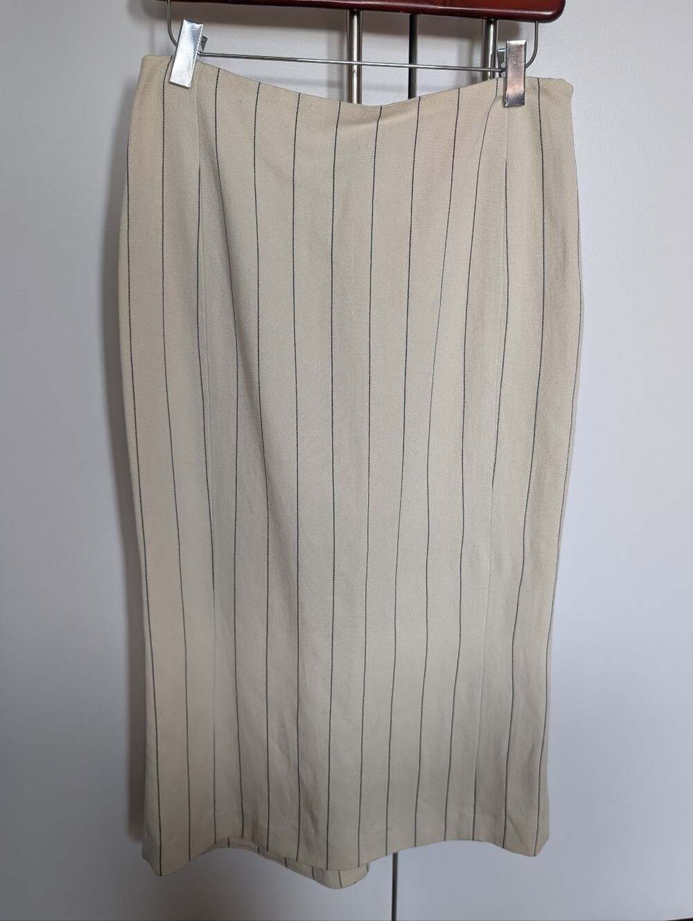 Ralph Lauren Vintage Cream Pinstripe Pencil Skirt Linen Blend Size 4